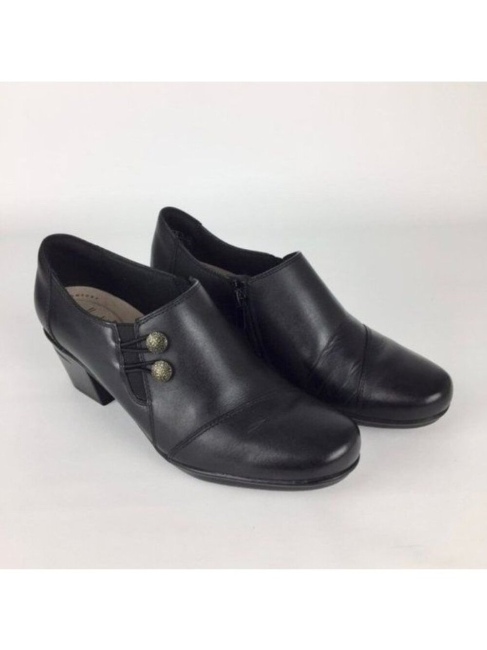 Clarks Emslie Warren Black Button Zip Ankle Bootie 9.5